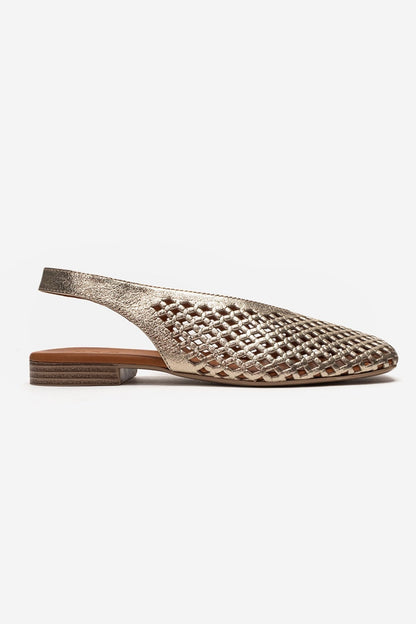 DELIZIA - Gold Genuine Leather Closed Front Laser-Cut Sandal (Women)