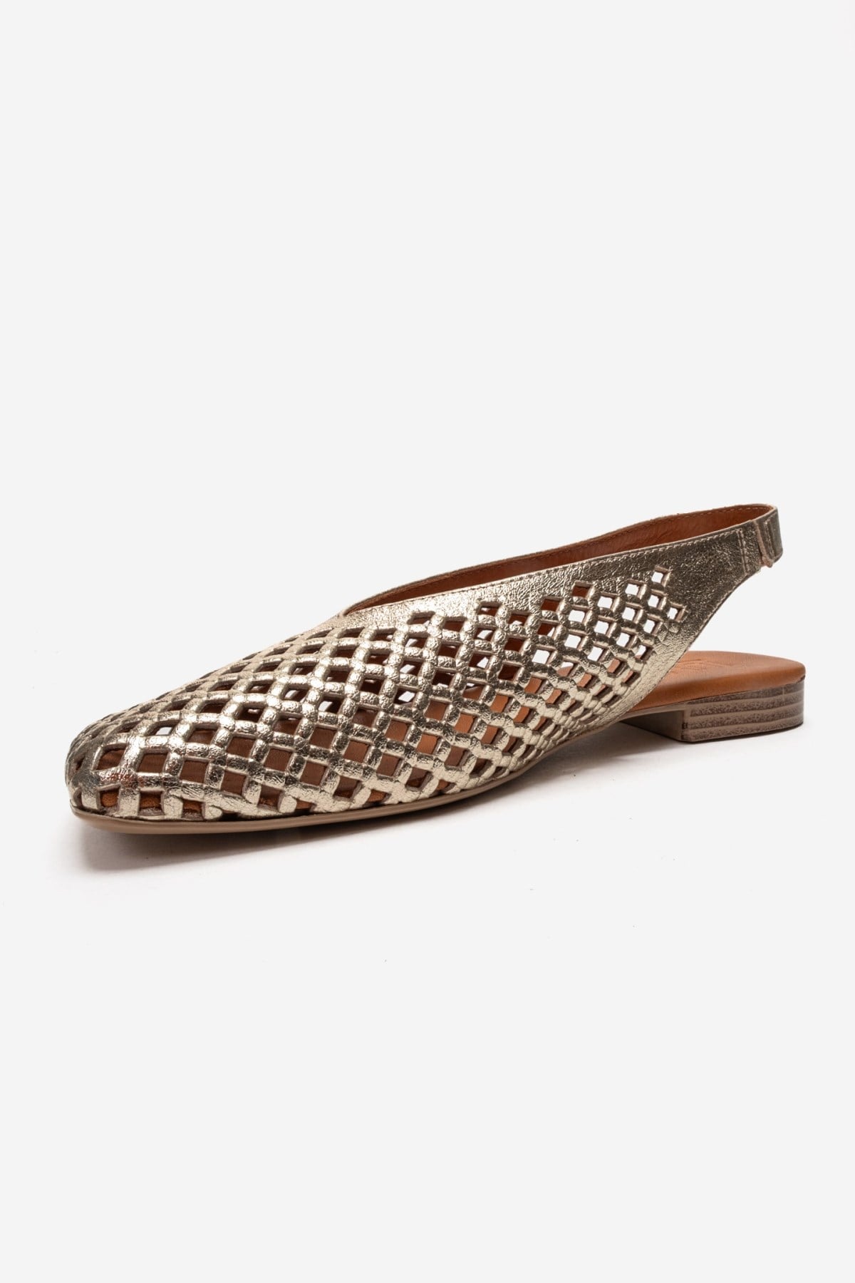 DELIZIA - Gold Genuine Leather Closed Front Laser-Cut Sandal (Women)