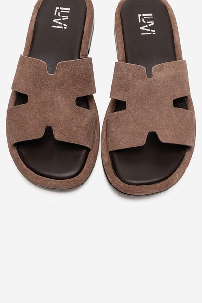 BRIO - Taupe Genuine Leather Slide (Women)