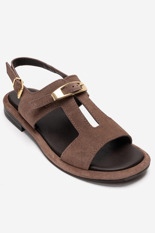 AUREN - Sandalia de Piel Genuina de Gamuza en Color Taupé (Mujer)