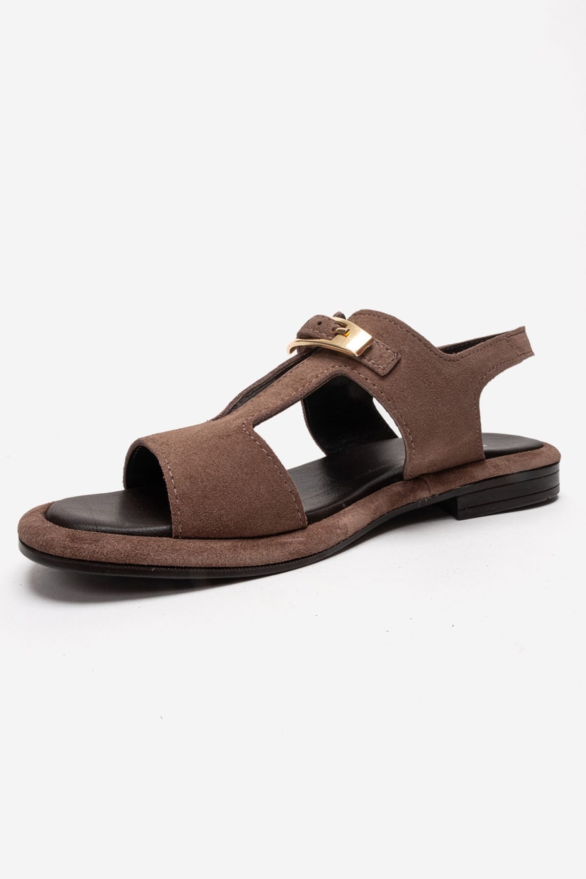 AUREN - Sandalia de Piel Genuina de Gamuza en Color Taupé (Mujer)