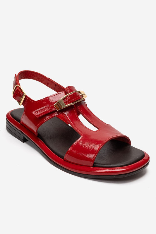 AUREN - Sandalia de cuero genuino charol rojo (Mujer)