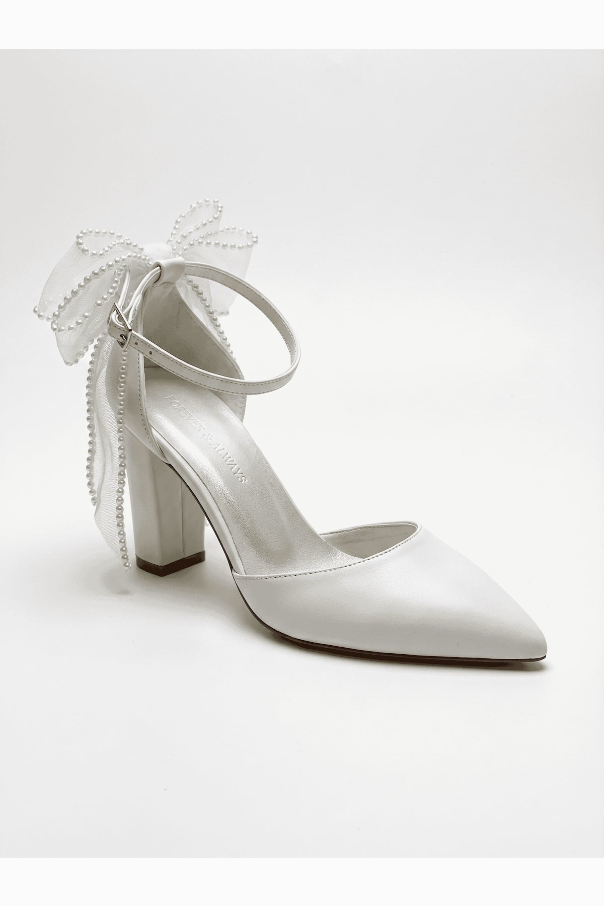 Elvienne Pointed Toe Bow Detail Block Heel Bridal Sandals