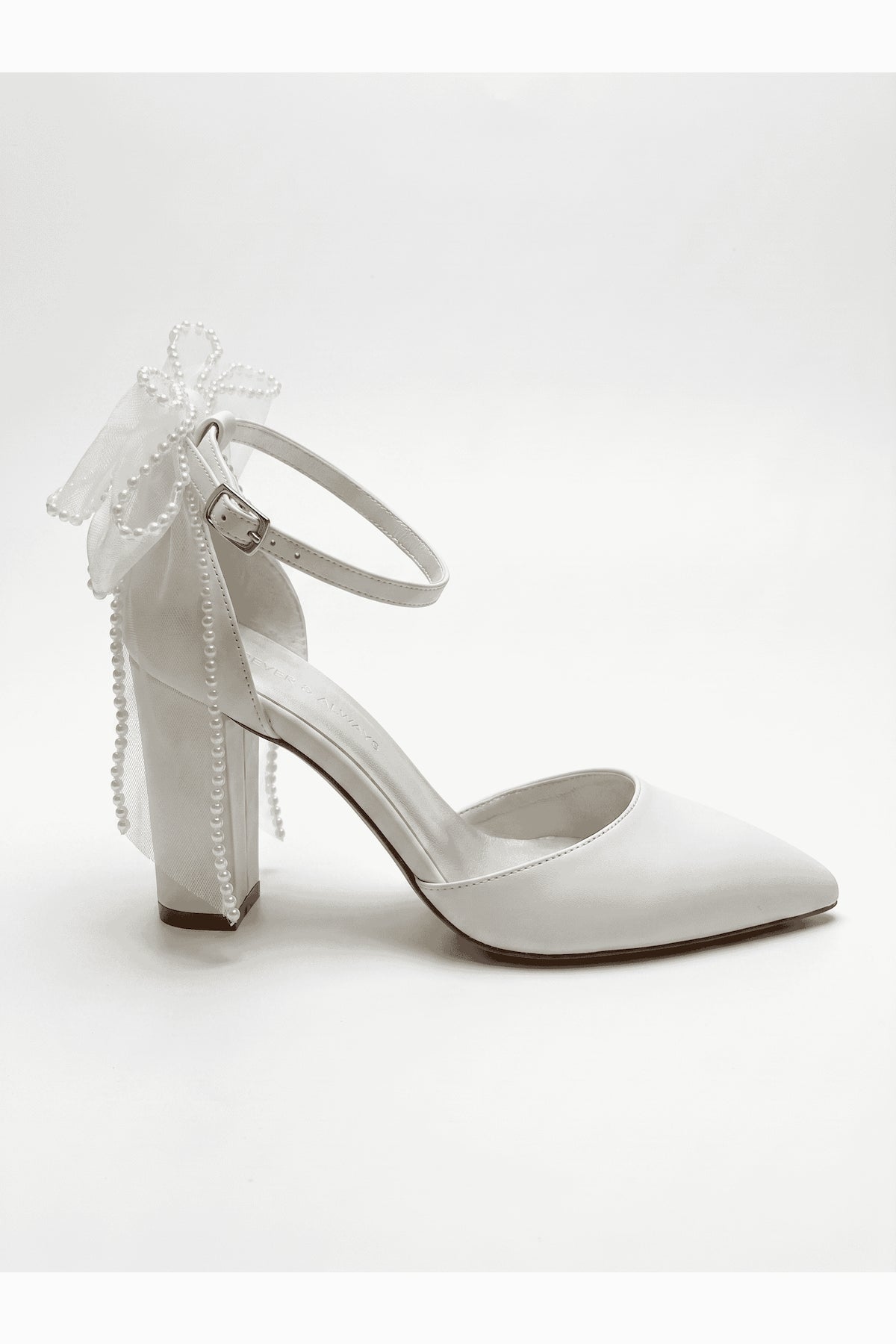 Elvienne Pointed Toe Bow Detail Block Heel Bridal Sandals