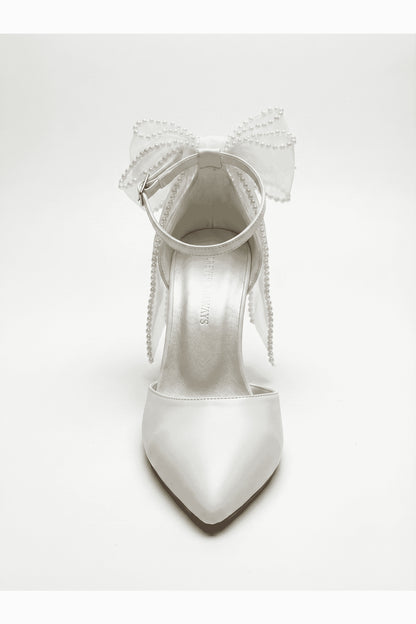 Elvienne Pointed Toe Bow Detail Block Heel Bridal Sandals