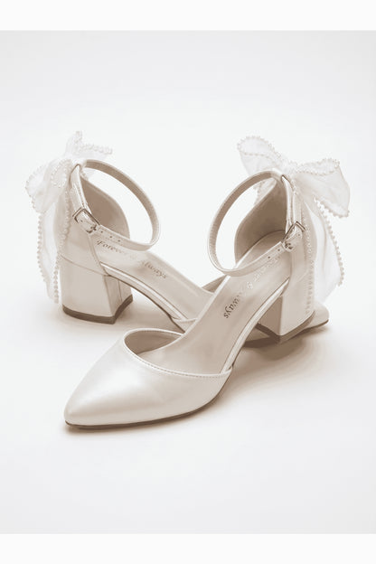 Rosavelle Pointed Toe Bow Detail Block Heel Bridal Sandals