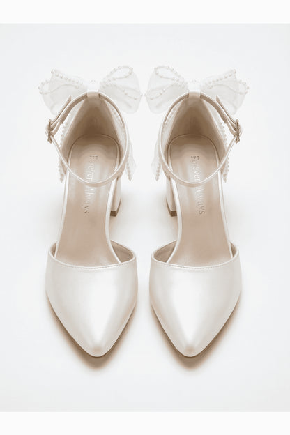 Rosavelle Pointed Toe Bow Detail Block Heel Bridal Sandals