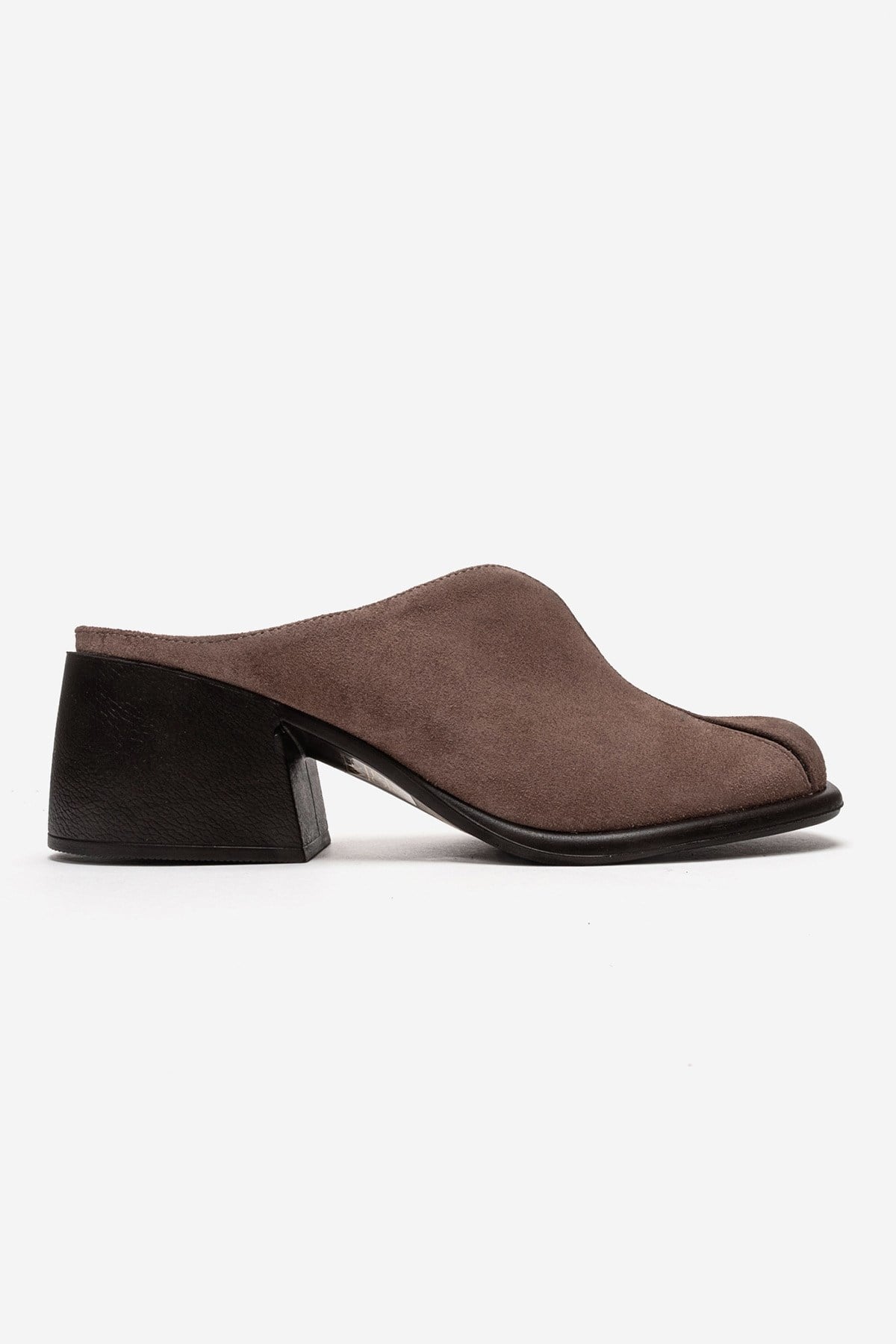 Ardent - Mula de tacón de bloque de cuero genuino color topo (Mujer)