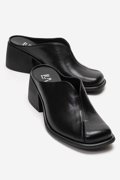 Ardent - Black Genuine Leather Block Heel Mule (Women)