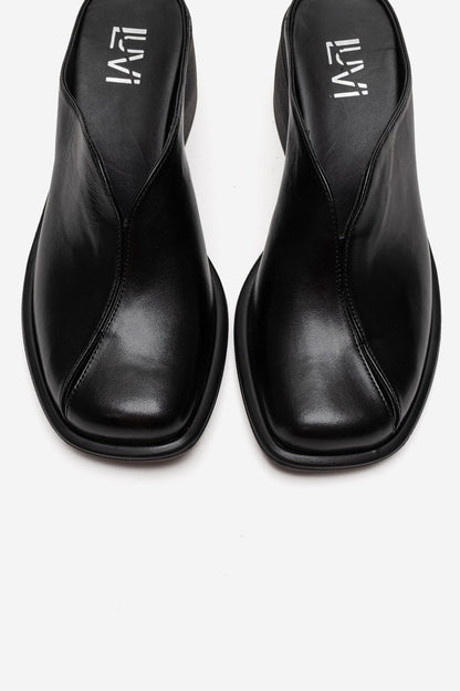 Ardent - Black Genuine Leather Block Heel Mule (Women)