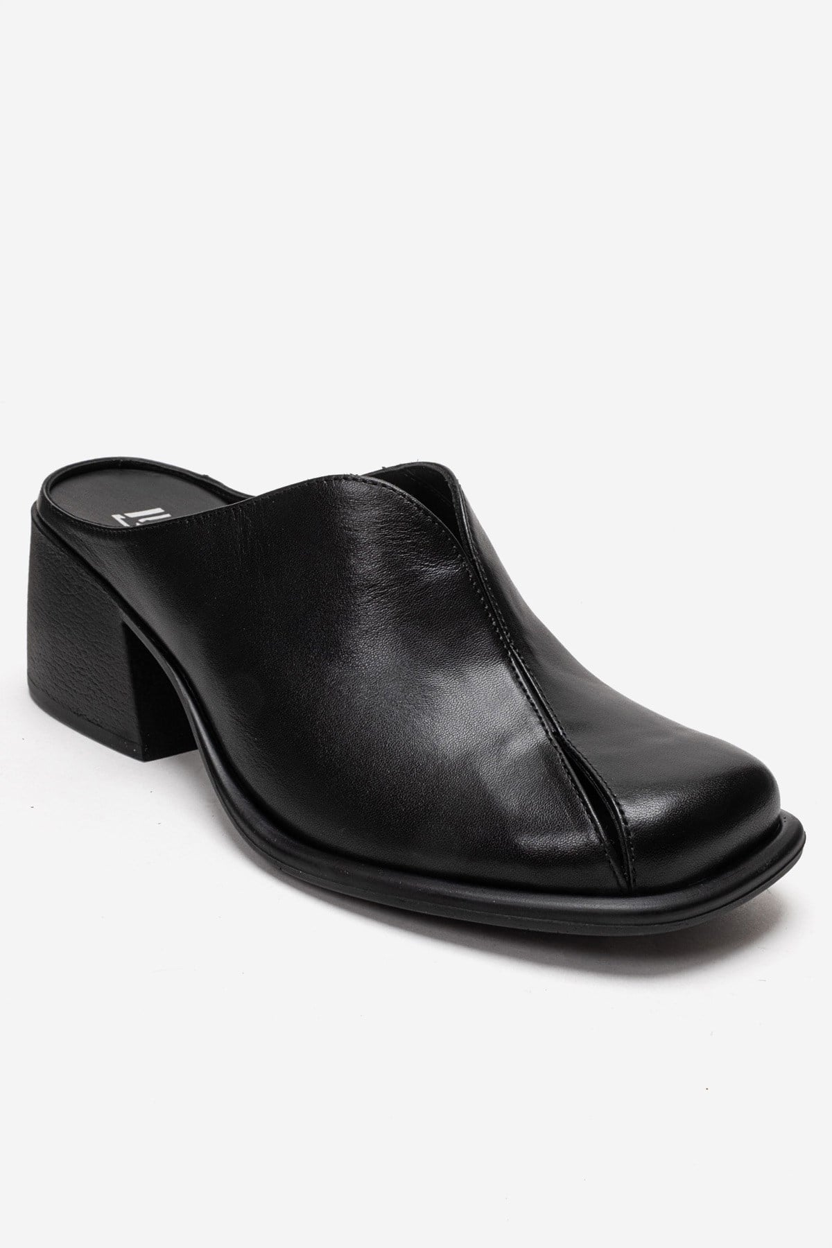 Ardent - Black Genuine Leather Block Heel Mule (Women)