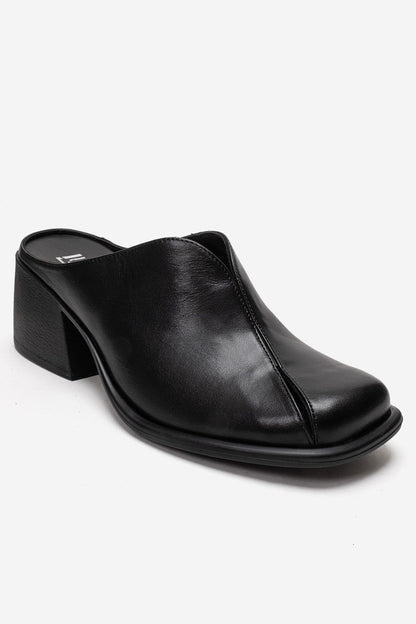 Ardent - Black Genuine Leather Block Heel Mule (Women)