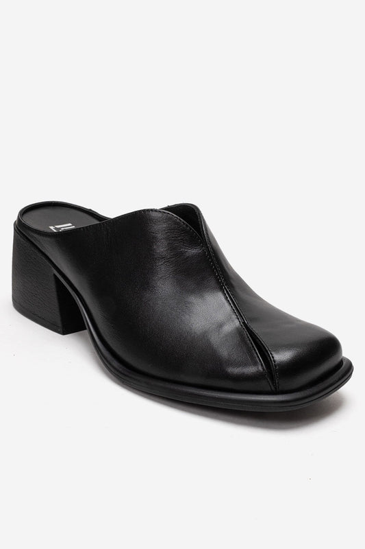 Ardent - Black Genuine Leather Block Heel Mule (Women)