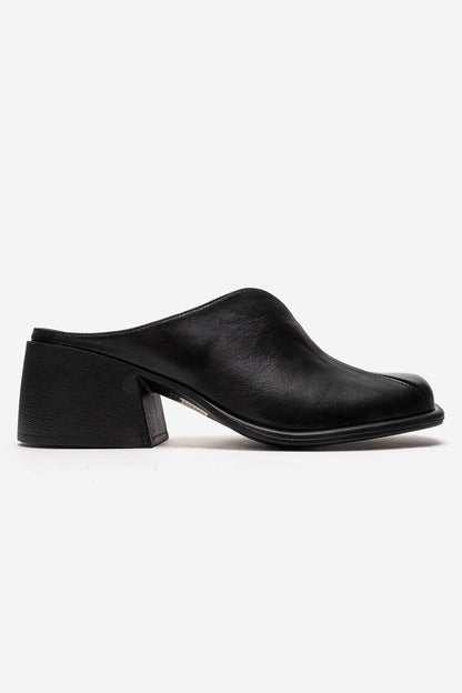 Ardent - Black Genuine Leather Block Heel Mule (Women)