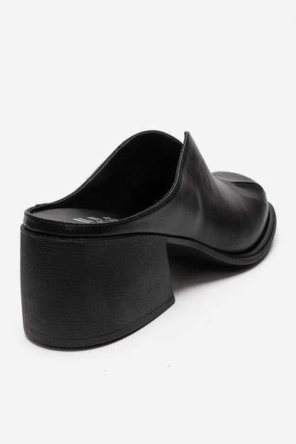 Ardent - Black Genuine Leather Block Heel Mule (Women)