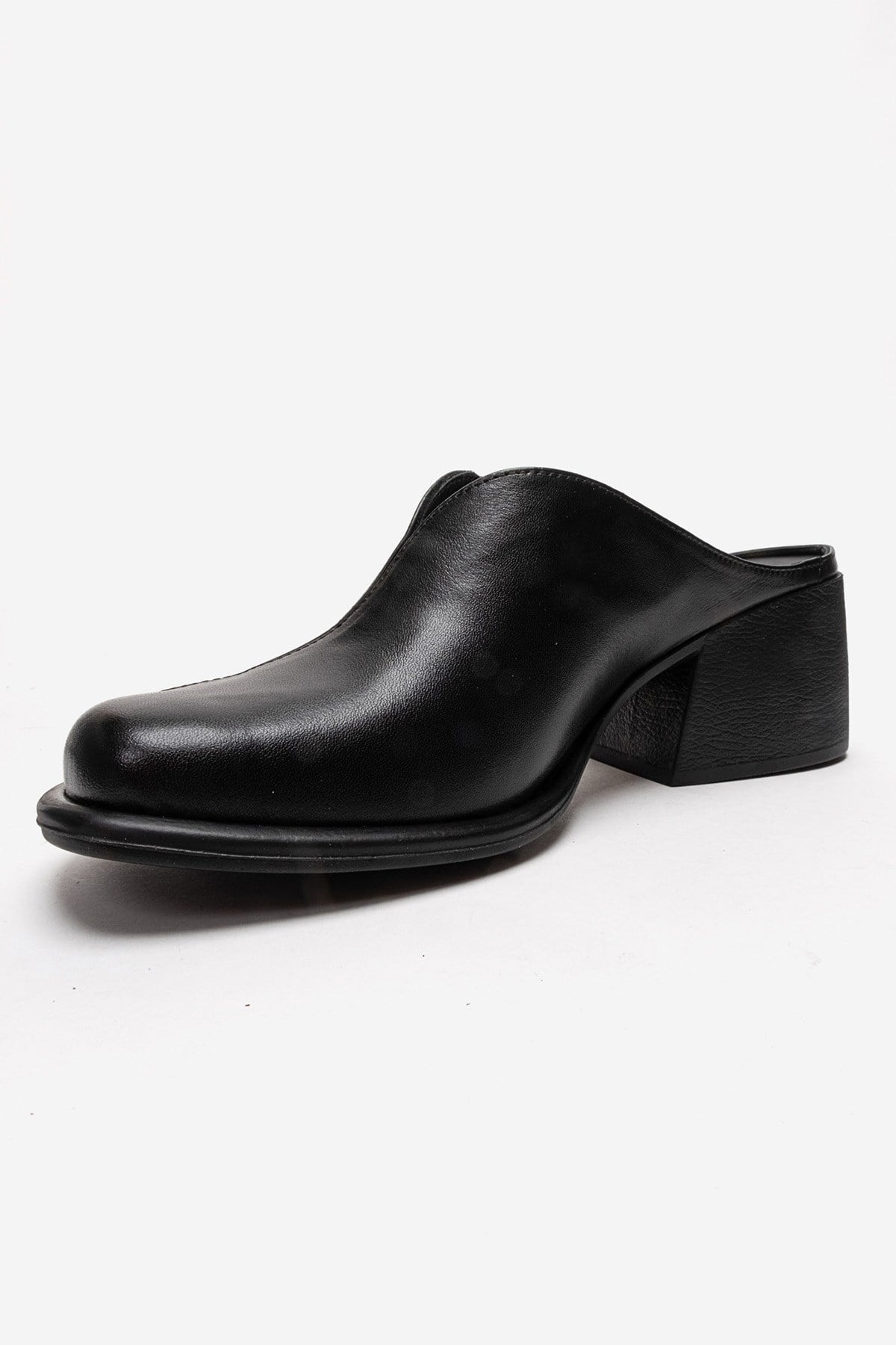Ardent - Black Genuine Leather Block Heel Mule (Women)