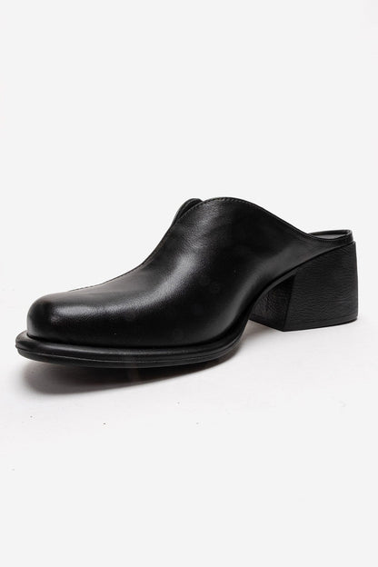 Ardent - Black Genuine Leather Block Heel Mule (Women)