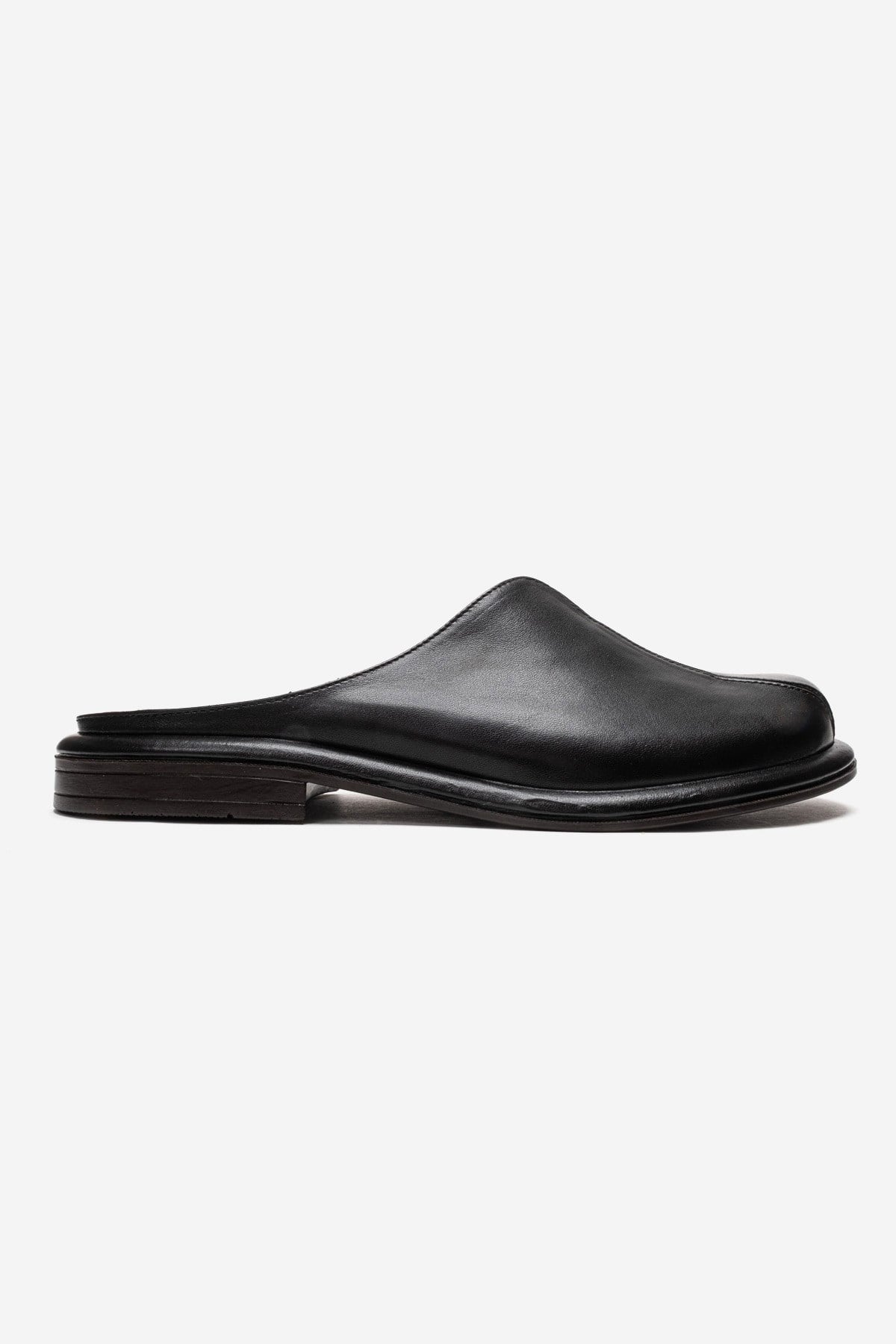 Tansy - Black Genuine Leather Closed-Toe Low Heel Mule (Women)