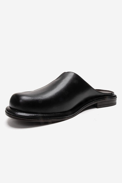 Tansy - Black Genuine Leather Closed-Toe Low Heel Mule (Women)