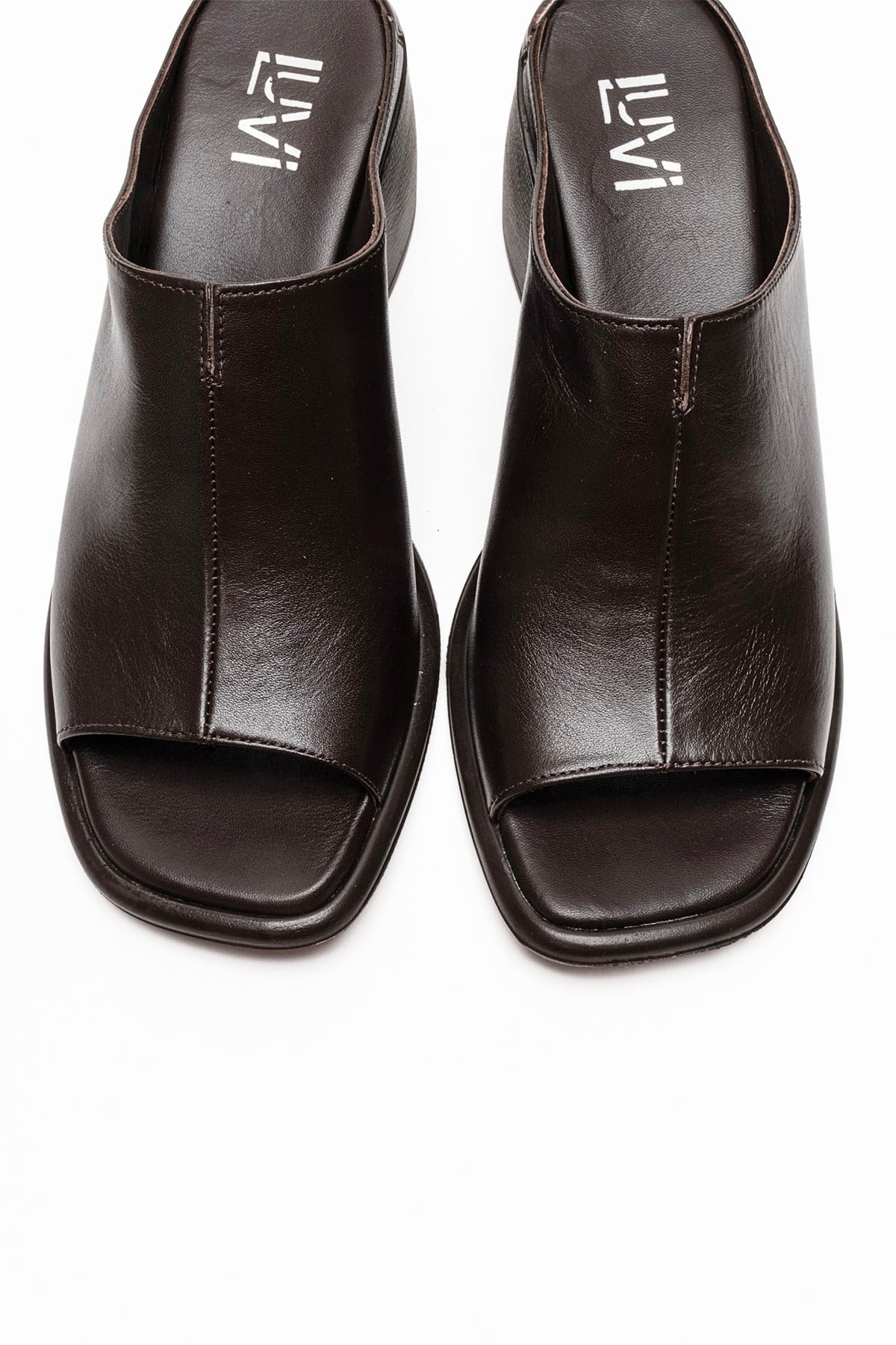 SOREX - Brown Genuine Leather Block Heel Slide (Women)