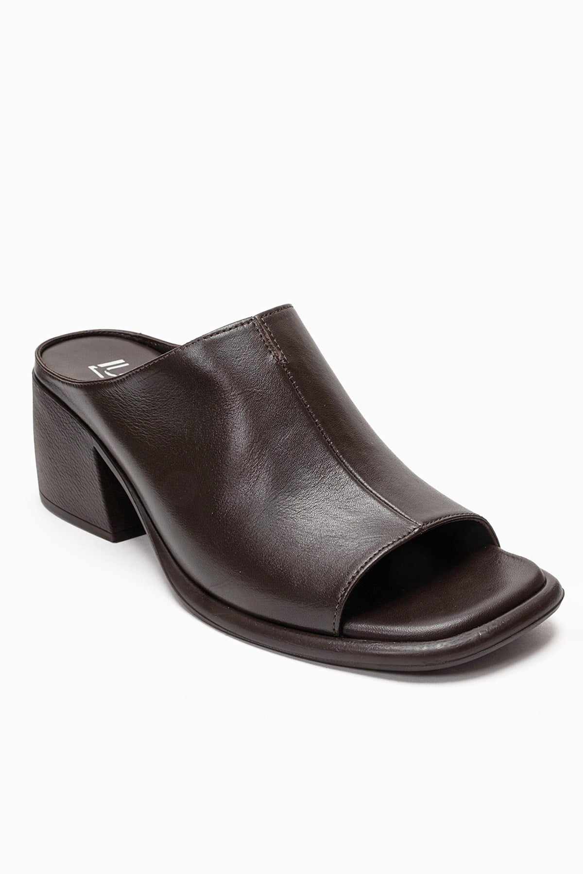 SOREX - Brown Genuine Leather Block Heel Slide (Women)
