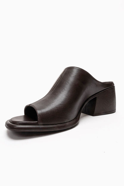 SOREX - Brown Genuine Leather Block Heel Slide (Women)
