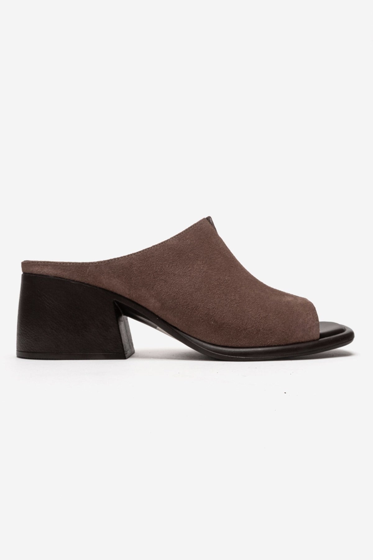 SOREX - Sandalia con tacón de bloque de cuero de ante genuino color topo (Mujer)