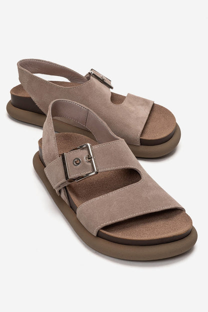 JALVEN - Sandalia de Piel Genuina Color Topo (Mujer)
