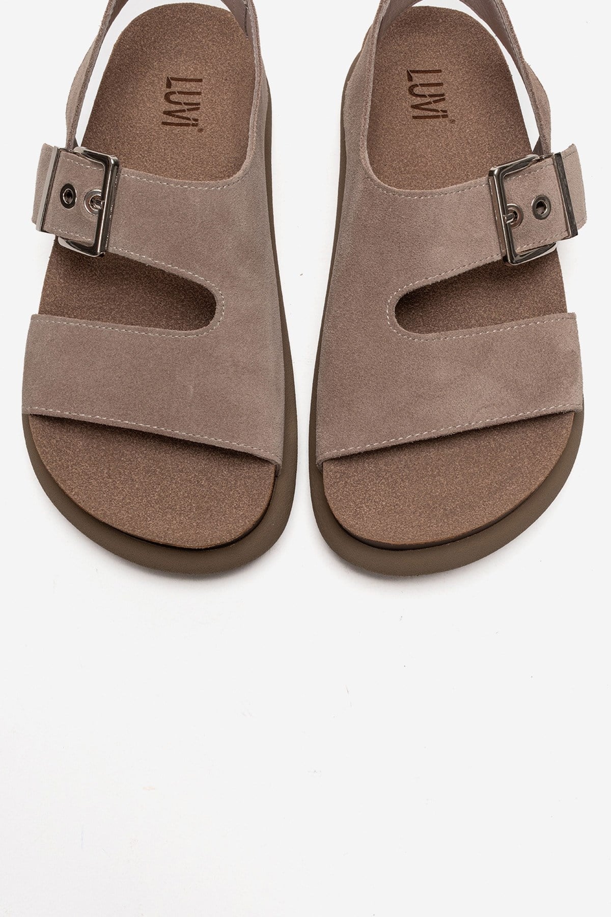 JALVEN - Sandalia de Piel Genuina Color Topo (Mujer)