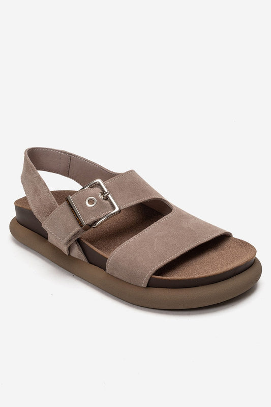 JALVEN - Sandalia de Piel Genuina Color Topo (Mujer)