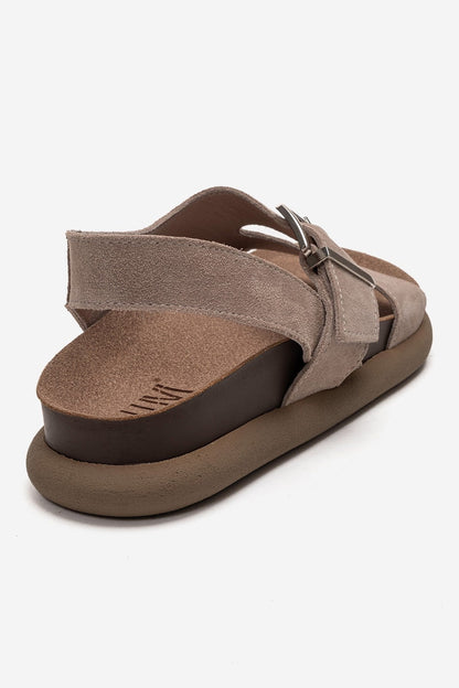 JALVEN - Sandalia de Piel Genuina Color Topo (Mujer)