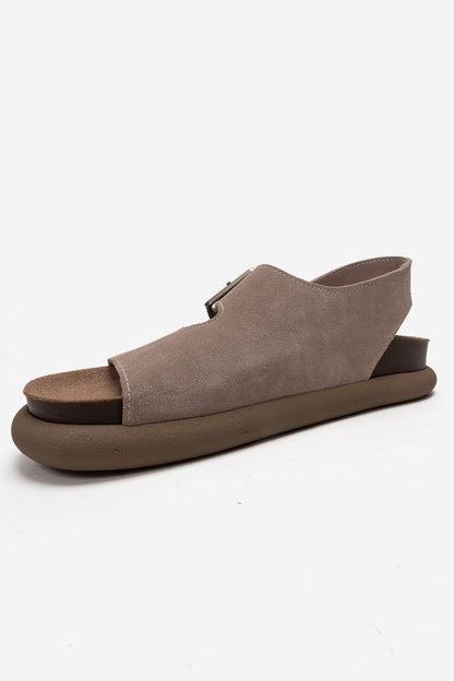 JALVEN - Sandalia de Piel Genuina Color Topo (Mujer)