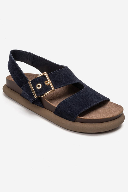 Jalven - Sandalia de Piel de Ante Genuino Azul Marino (Mujer)