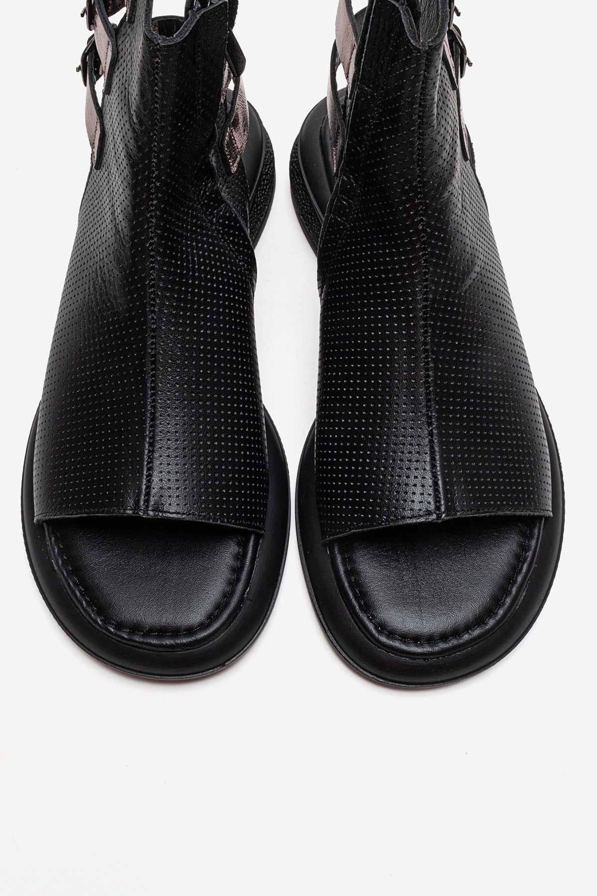 Carina - Sandalia de cuero auténtico negro con cremallera lateral (mujer)