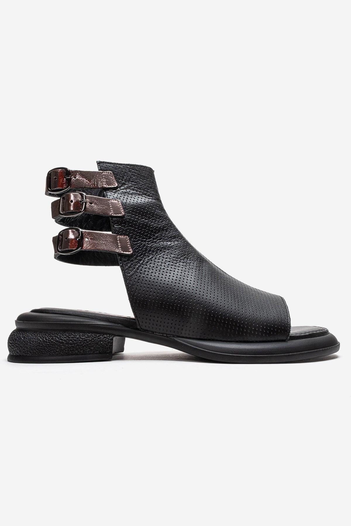 Carina - Sandalia de cuero auténtico negro con cremallera lateral (mujer)