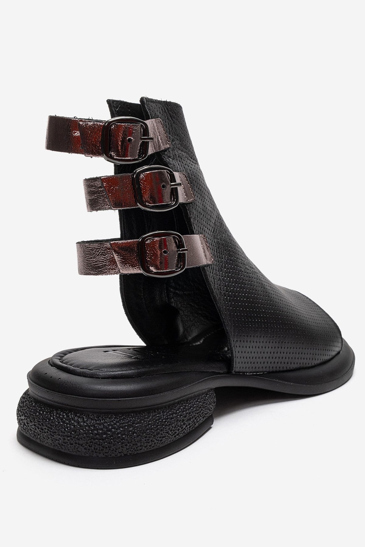 Carina - Sandalia de cuero auténtico negro con cremallera lateral (mujer)