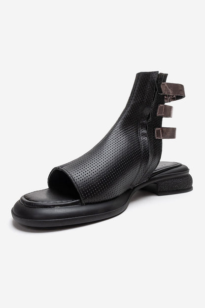Carina - Sandalia de cuero auténtico negro con cremallera lateral (mujer)