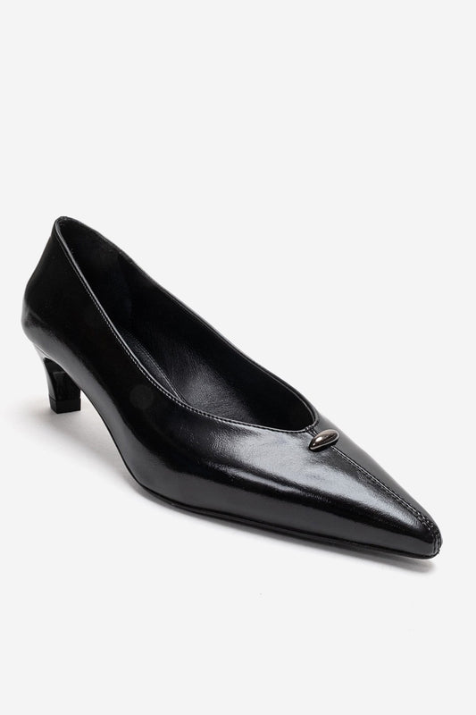 Versay - Black Pointed Toe Kitten Heel Shoe (Women)