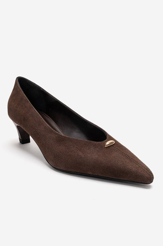 Versay - Brown Pointed Toe Kitten Heel Shoe (Women)