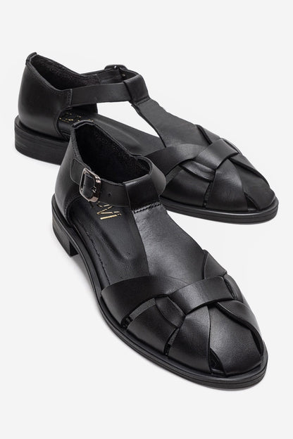 Dexara - Black Genuine Leather Sandal (Women)