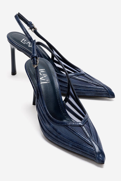 YLENA - Navy Genuine Leather Stiletto Pump (Women)