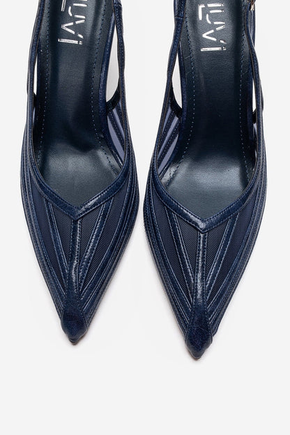 YLENA - Navy Genuine Leather Stiletto Pump (Women)