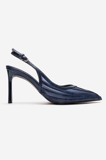 YLENA - Navy Genuine Leather Stiletto Pump (Women)