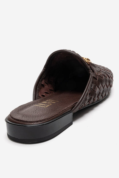 SENIA - Mules cerrados con hebilla delantera de piel auténtica marrón (mujer)