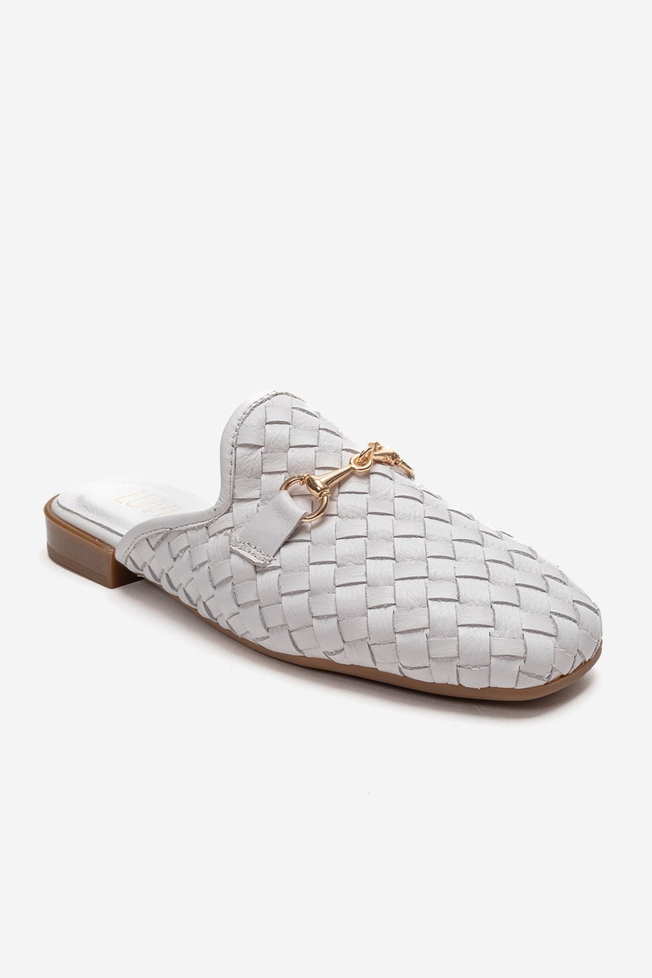 SENIA - White Genuine Leather Buckle Front Closed Mule (Women)