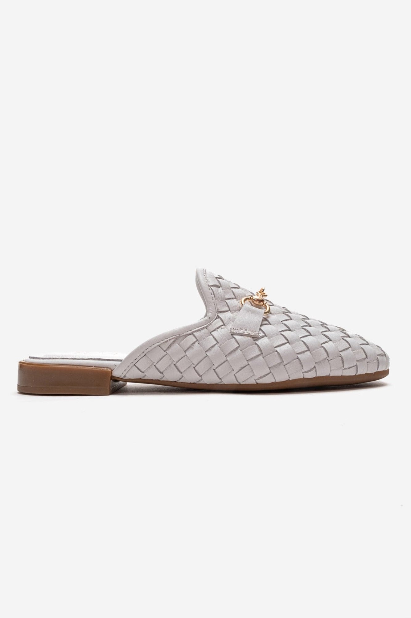 SENIA - White Genuine Leather Buckle Front Closed Mule (Women)