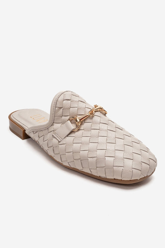 SENIA - Off-White Genuine Leather Buckle Front Closed Mule (Women)