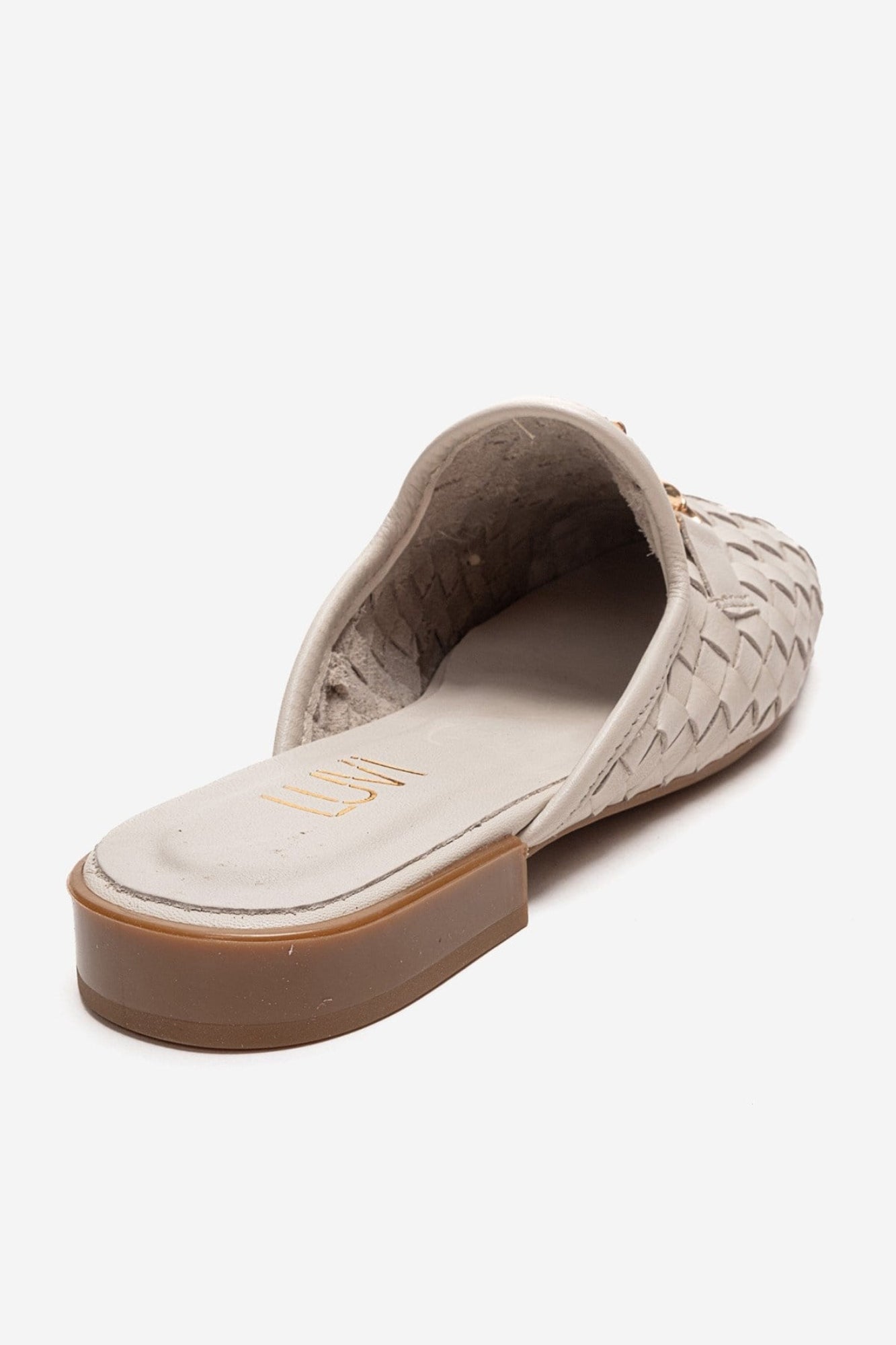 SENIA - Mules cerrados de cuero genuino color blanco roto con hebilla delantera (Mujer)