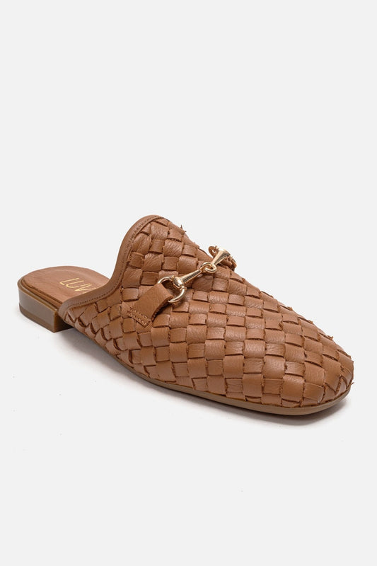 SENIA - Cognac Genuine Leather Buckle Front Closed Mule (Women)