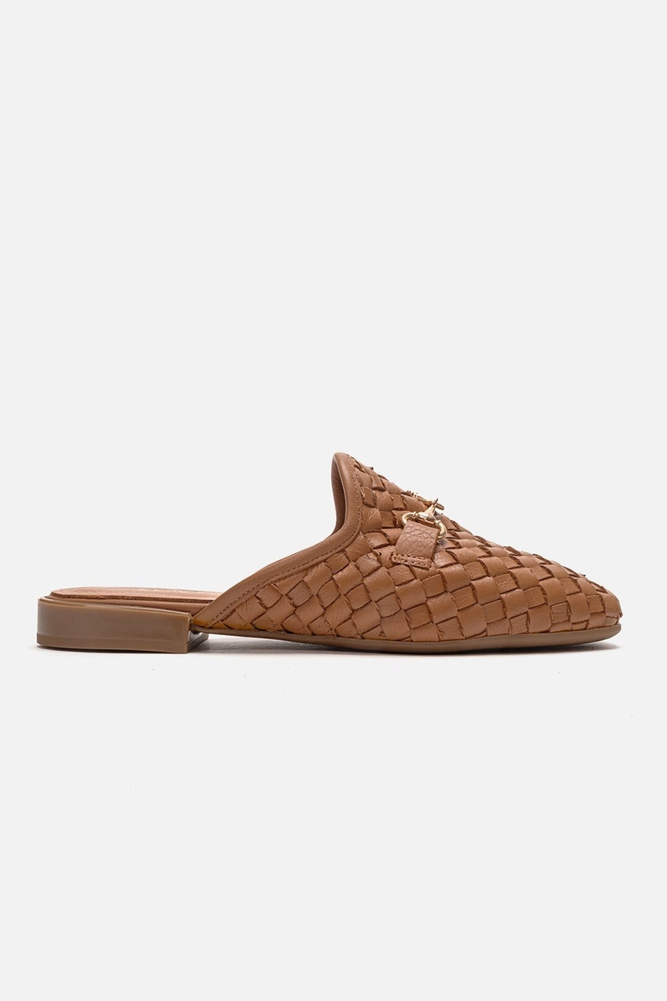 SENIA - Cognac Genuine Leather Buckle Front Closed Mule (Women)